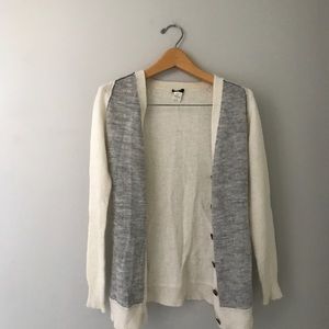 JCrew wool button long sweater cream gray M S